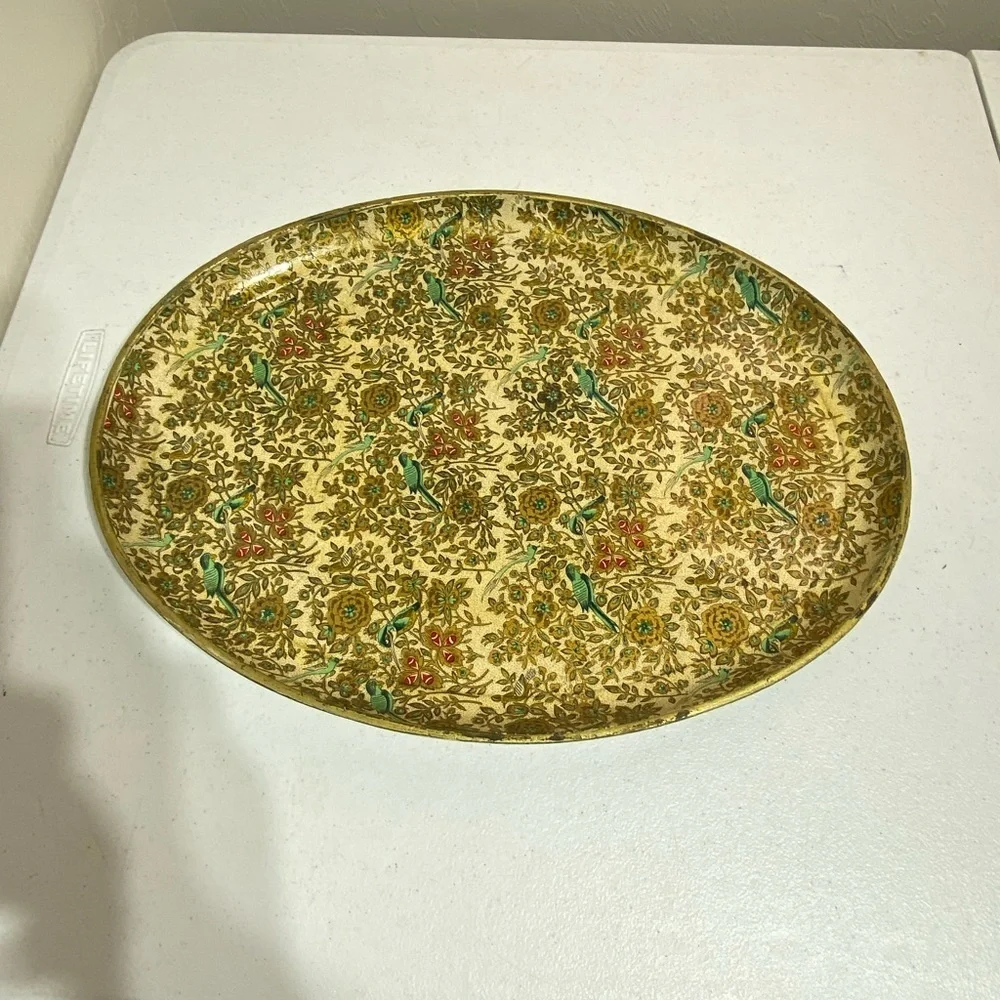 Vtg Registered Celebrate Japan Paper Mache Platter Gold Accent Birds and…